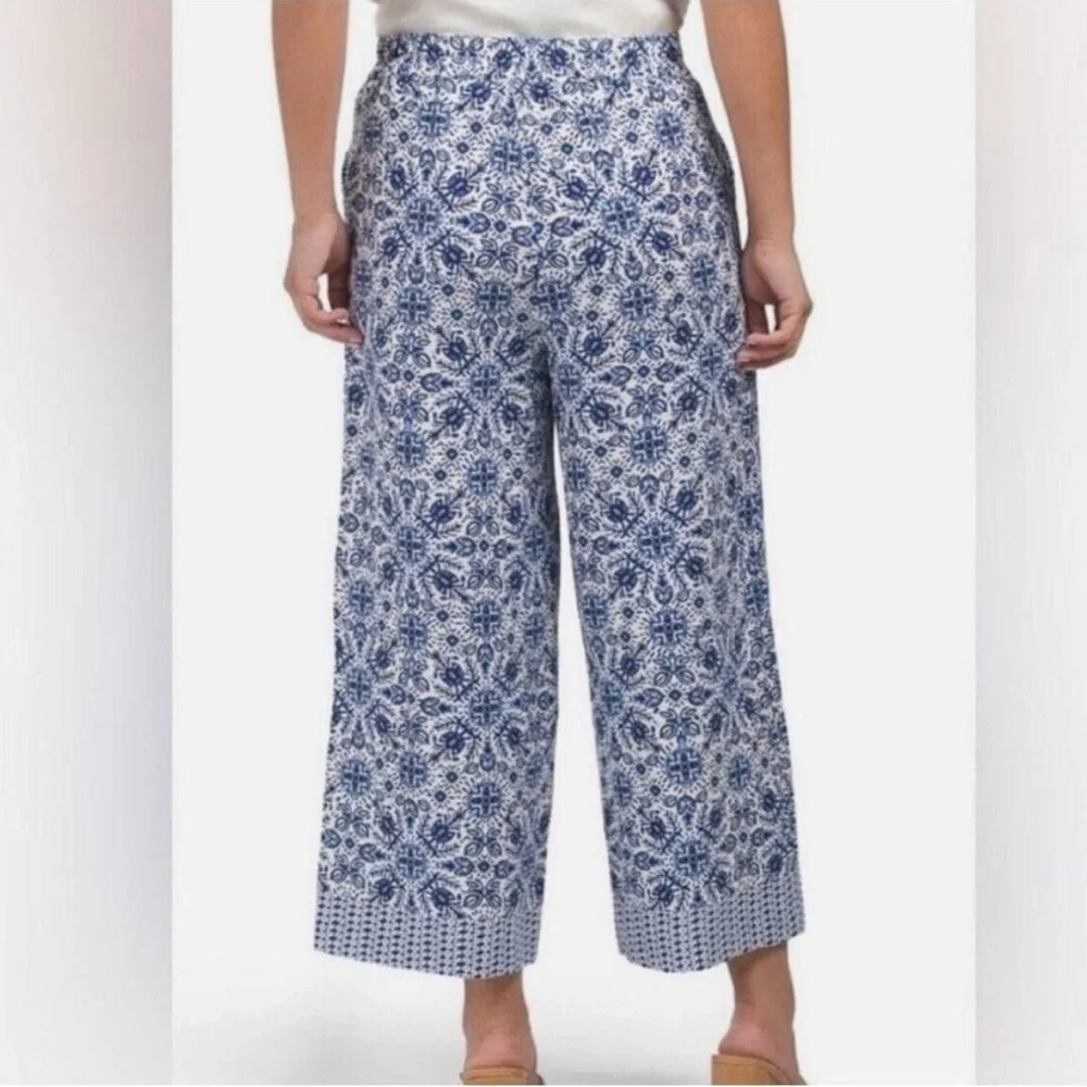 Joie Linen Blend Wide Leg Cropped Blue White Boho Tie Waist Pant Size 10. - Picture 3 of 7